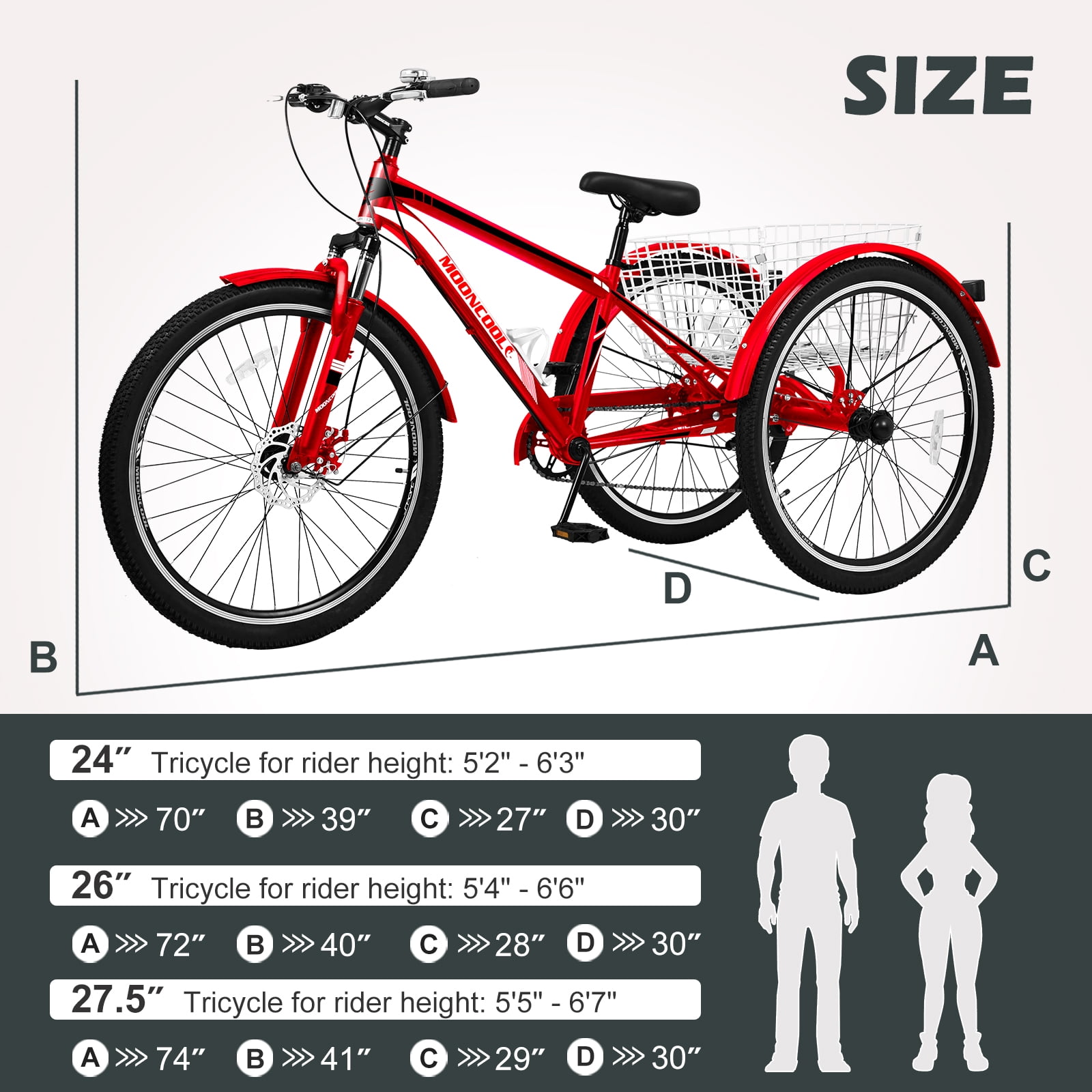 Lilypelle Adult Tricycle 7 Speed Three Wheel Bike 27.5 inch Mountain Tricycles with Shopping Basket