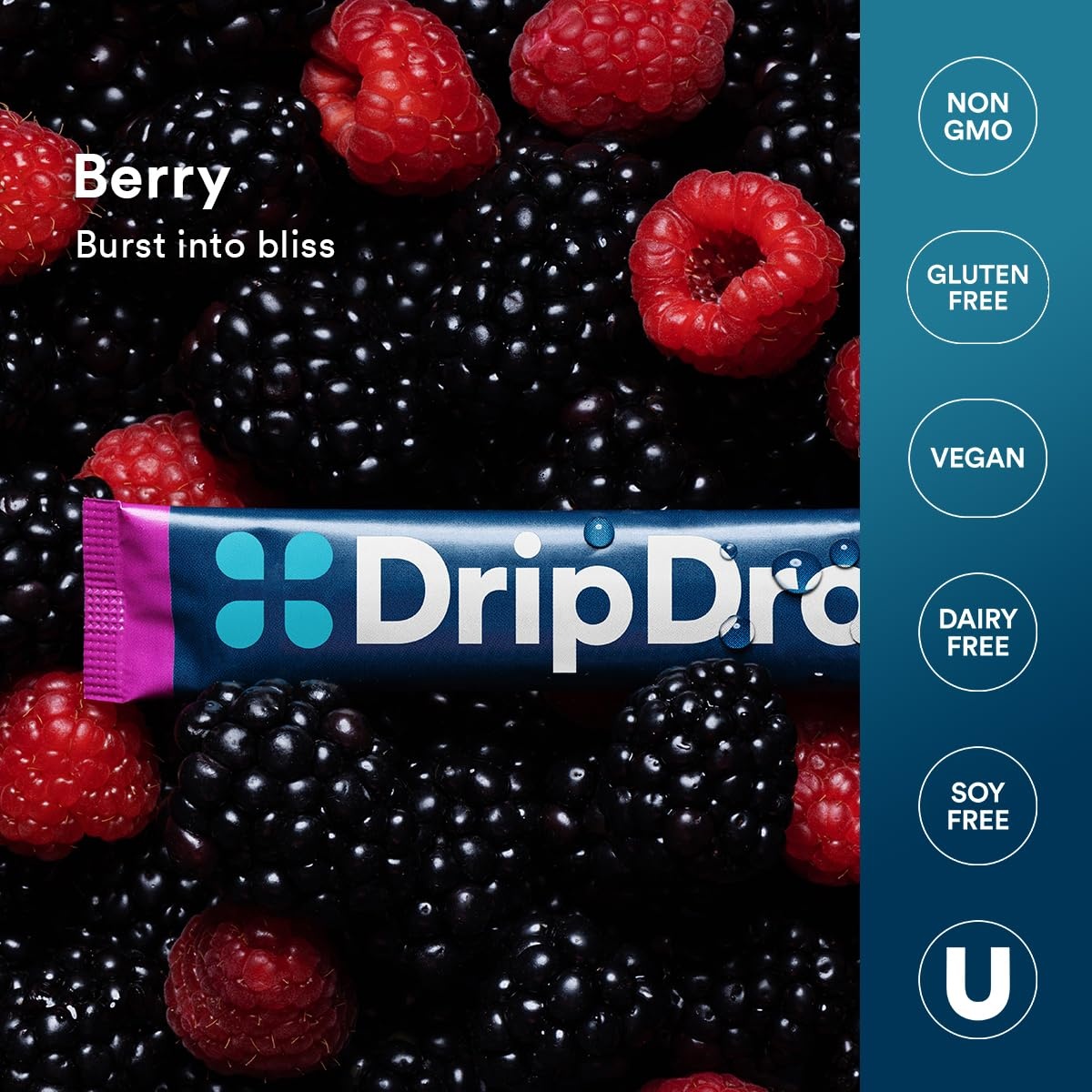 DripDrop Electrolyte Powder Drink Mix for Dehydration Relief Fast, Berry, 32pk