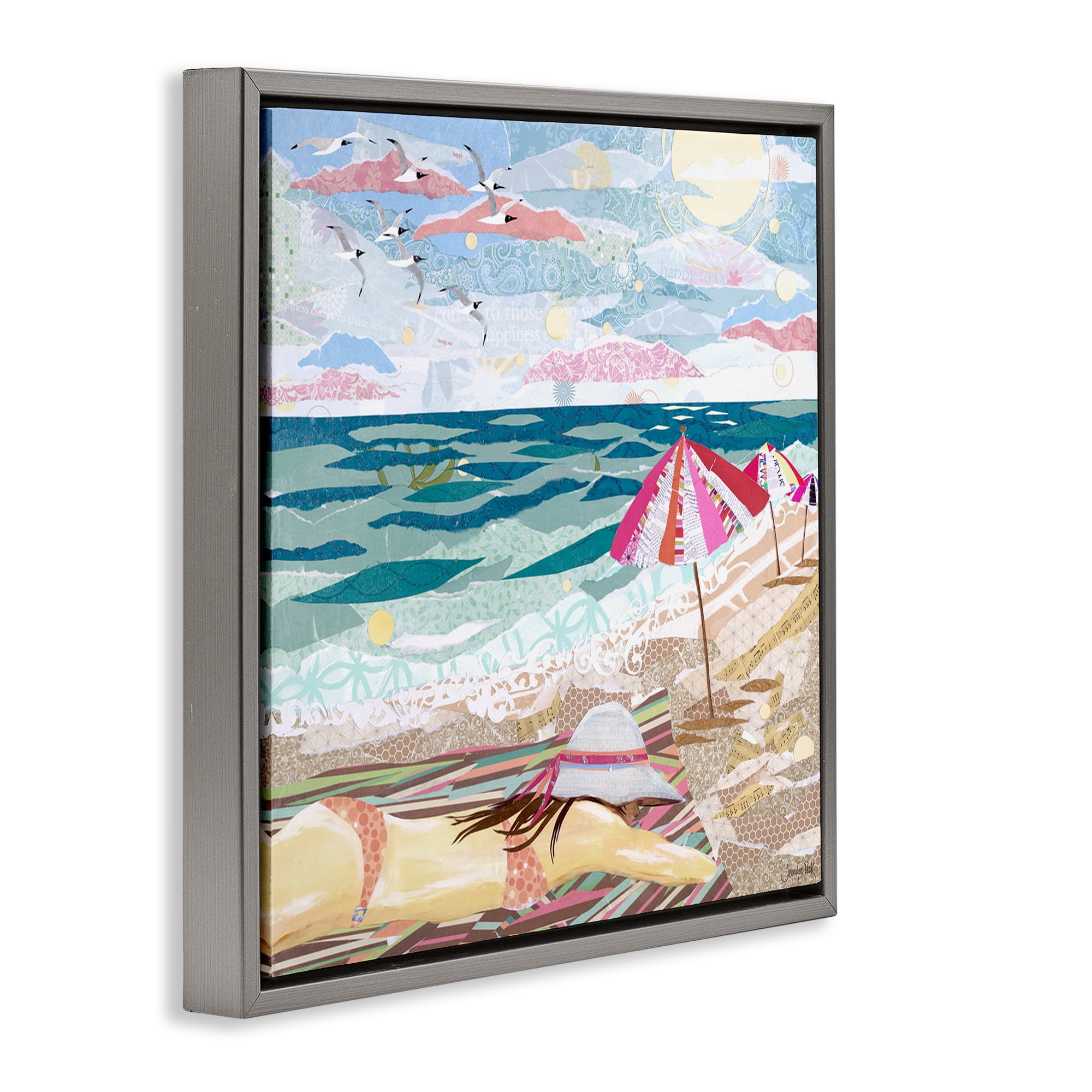 Stupell Industries My Happy Place Collaged Landscape Painting Gray Floater Framed Canvas Art Print Wall Art, 25 x 25