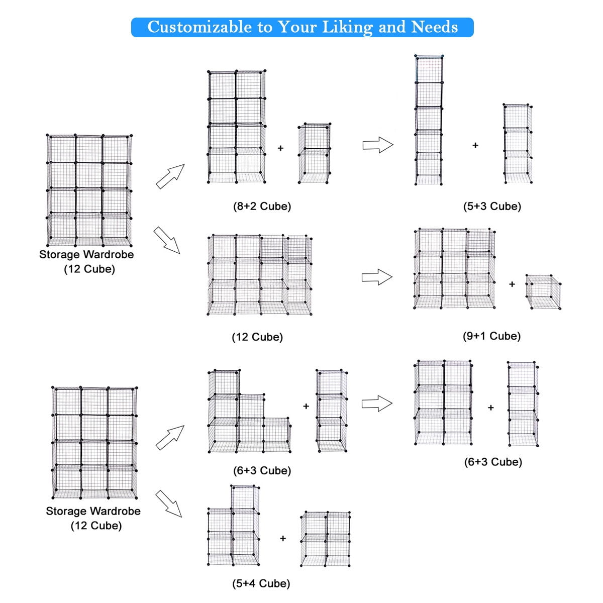 Gymax 12 Cube Grid Wire Organizer Wardrobe Shelves Bookcase DIY