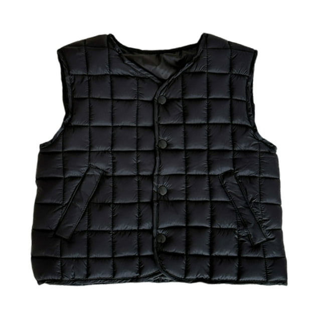SGFCWSX Gilets Matelassés Sans Manches à Col Ras du Cou avec Boutons pour Filles, Automne et Hiver, pour Femmes, Noir, Taille 4-5