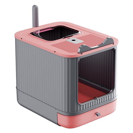 Fully Enclosed Cat Litter Box, Pink & Gray, Drawer Design for Easy Cleaning, Wide Entrance for Easy Access, Odor Blocking, Foldable for Space Saving, 17.52"x13.58"x14.76", for All Ages Cats
