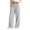 thumbnail image 5 of Womens Wide Leg Sweatpants Elastic High Waist Side Slit Baggy Pants Fashion Casual Drawstring Trousers With Pockets (M, Gray|Trousers), 5 of 9