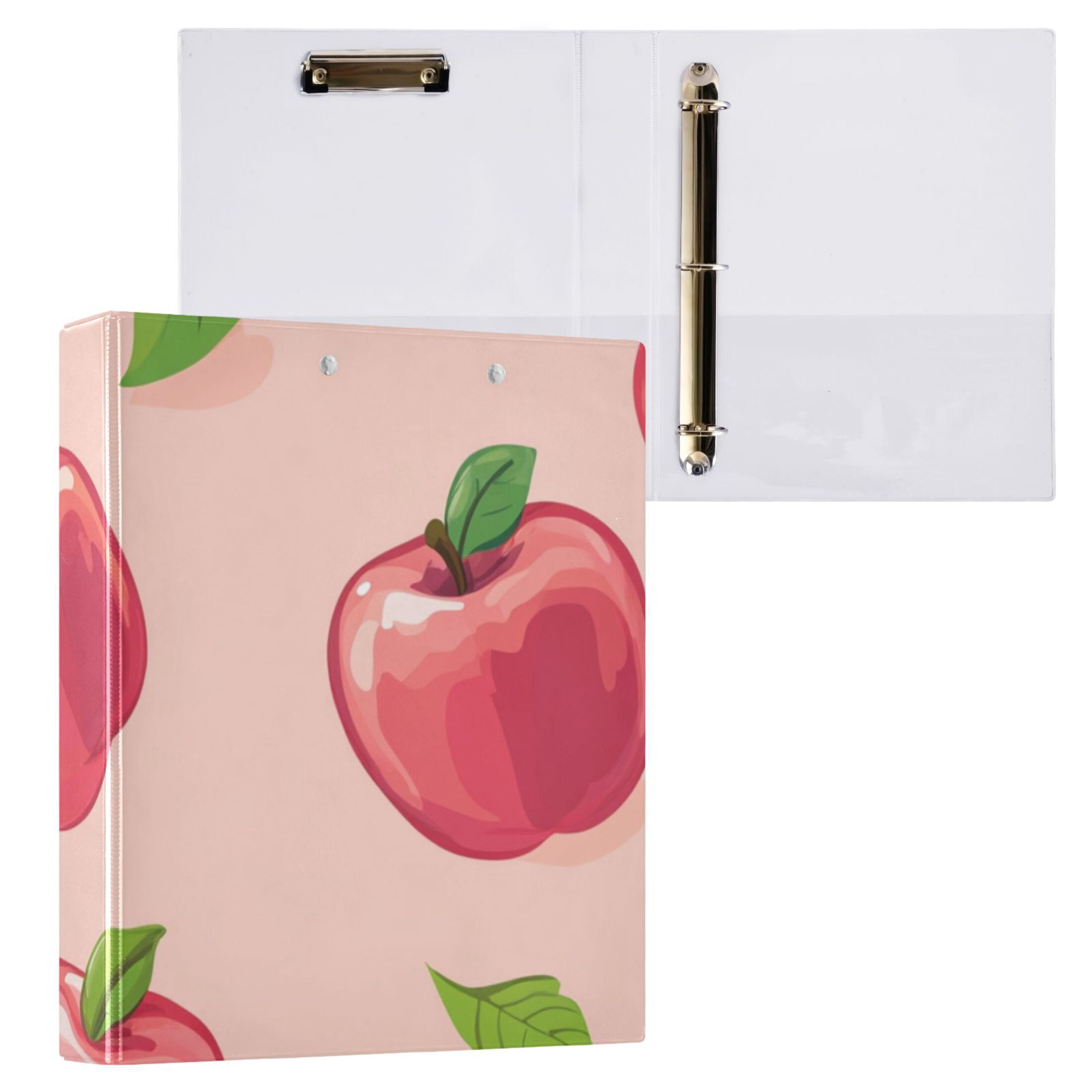 Pink Apples 3 Ring Binders 1.5 inch Hardcover File Folders with Interior Pockets A4 Size Organizer for School Office Hospital