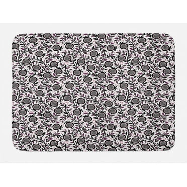 Garden Art Bath Mat, Floral Pattern Artistic Pomegranate Fruits and Leaves Coming of Spring, Non-Slip Plush Mat Bathroom Kitchen Laundry Room Decor, 29.5 X 17.5 Inches, Plum Blush Black, Ambesonne