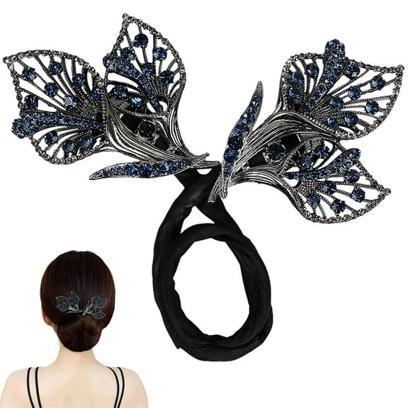 Rhinestone Flower Hair Clip, Whale Tail Rhinestone Flower Hair Clip, Lazy Hair Curler Deft Bun Maker, Ocean Blue Feather Hairpin, Elegant Hair Clip for Women (#9)