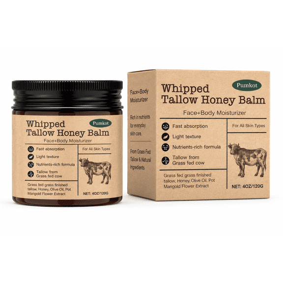 Whipped Tallow Honey Balm, Grass-Fed Beef Tallow Face & Body Moisturizer with Manuka Honey, Jojoba Oil & Shea Butter for Dry Skin, 4 oz