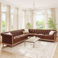 thumbnail image 2 of 104" PU Leather Chesterfield Sofa, L-Shaped Cloud Couch with Rolled Arms and Nailhead, Oversized 6 Seat Couch with Wooden Legs for Living Room, Light Brown, 2 of 9