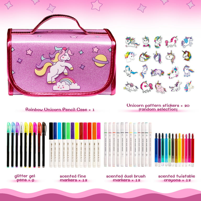 KONP 99PCS Unicorn Washable Markers for Kids with Glittery Pencil Case,  Arts Crafts Drawing Set for Kids Ages 8-12, Unicorn Birthday Christmas  Gifts