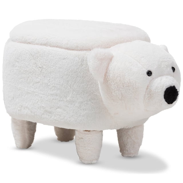 Baxton Studio Bjorn Bear Wool Storage Ottoman in White