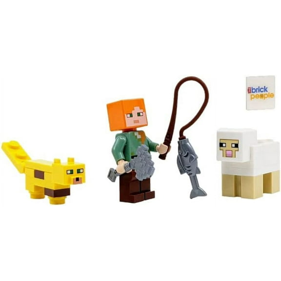 LEGO Minecraft Alex with Ocelot Sheep Fish and The Brick People Tile Block Building Set