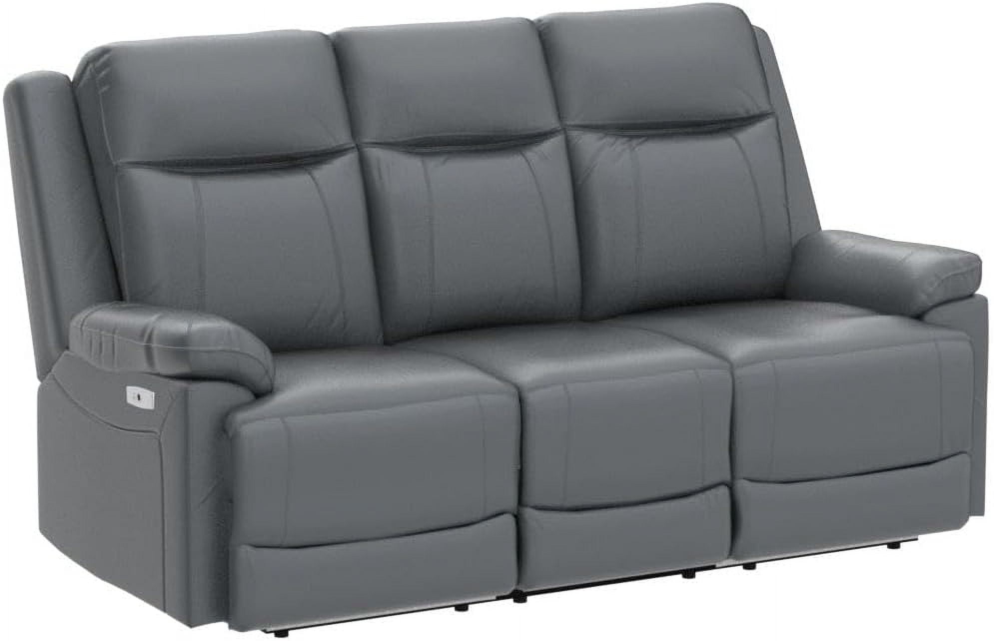 PonLiving Power Leather Recliner Sofa with LED Lights,with USB Port/Storage Console/Cup Holders.Drak Grey