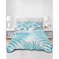 thumbnail image 2 of Quilts Twin Size Bedding Set, Aqua Blue Palm Leaves Lightweight Quilted Comforter, Summer Botanical Tropical Plants Soft Reversible Bedspread Coverlet with Pillow Covers for All Season, 68" x 86", 2 of 7
