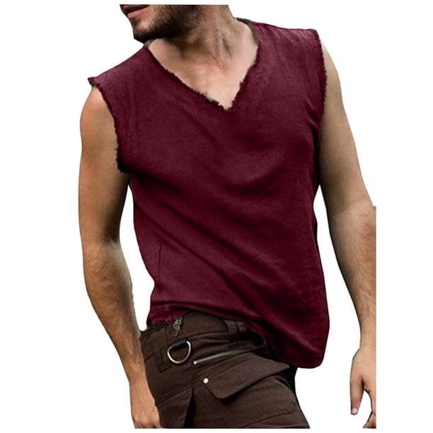 Camiseta sin mangas con cuello en V para hombre, de poliéster y algodón, informal, de color liso, tallas S-XXXL