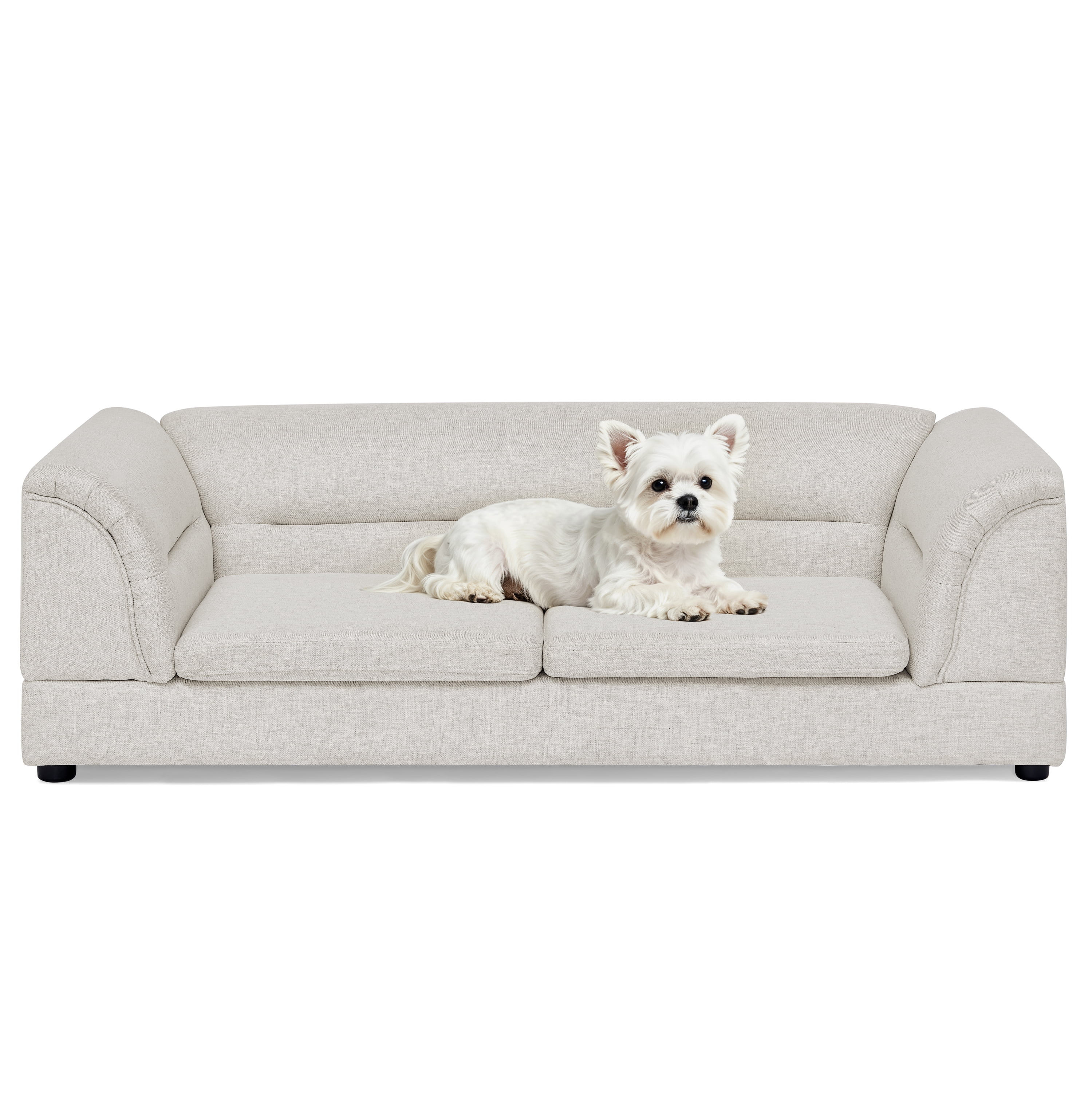 Oversized Pet Sofa, Curved Armrest Rectangular Dog Sofa, Linen Fabric Comfort Pet Couch for Large & Oversized Dogs-Beige