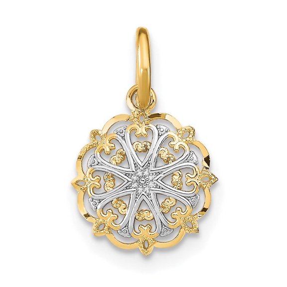 Diamond2Deal 14K Yellow Gold Filigree Hearts Pendant for Women (L- 0.44 in, W- 0.36 in)