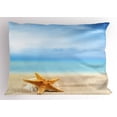 thumbnail image 1 of Starfish Pillow Sham Scallop Seashell and Starfish Close Up Sandy Beach Idyllic Ocean Backdrop Design, Decorative Standard Size Printed Pillowcase, 26 X 20 Inches, Multicolor, by Ambesonne, 1 of 2