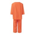 thumbnail image 3 of Gibobby Conjunto de sudadera informal para mujer Mujer Casual Color sólido Algodón Lino Cuello redondo Manga larga Botón Top Pantalones Conjunto(Naranja,XL), 3 of 5