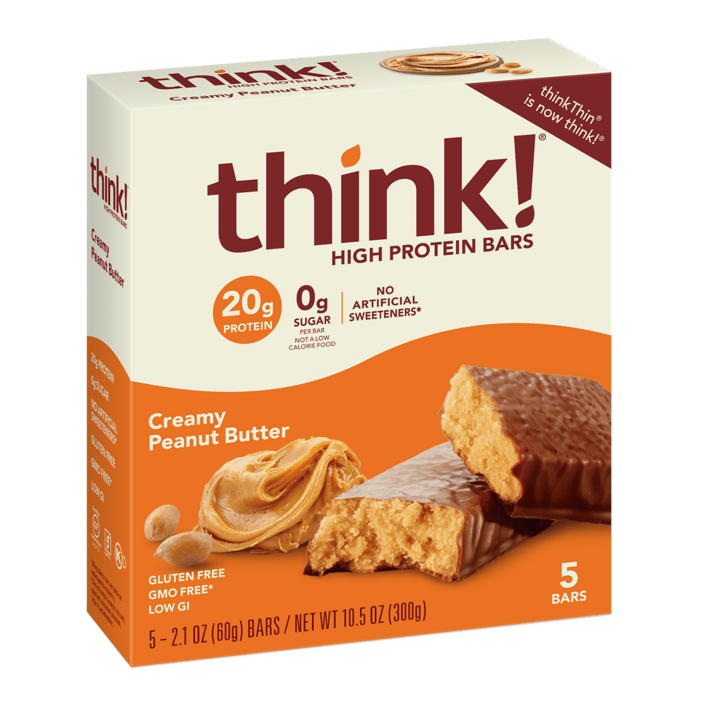 think! Creamy Peanut Butter High Protein Bars, 2.1 Oz., 5 Count