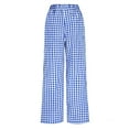 thumbnail image 5 of ClodeEU Women's Plaid Wide Leg Trousers with Elastic Waist,Lounge Y2k Trousers with Pocket Blue,Womens Plus M, 5 of 8