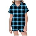 thumbnail image 2 of Tfken Sleepwear Set For Kids Notch Neck Short Sleeve 0 Loungewear Plaid Print Relaxed Daily Wear Sky Blue Outfits Sets Size 4-5 Years, 2 of 4