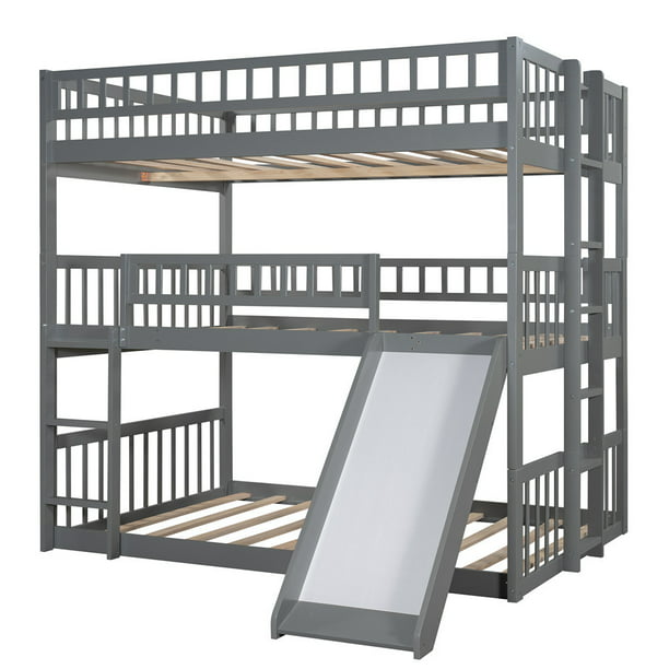 Triple Bunk Bed With Built In Ladder, Large Bunk Bed With Slide