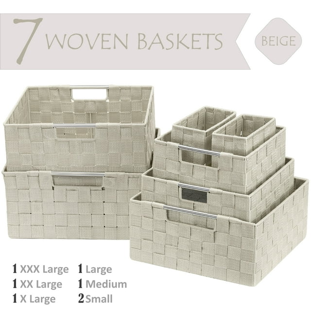 Decorative & Durable Woven Fabric Storage Baskets, Shelf & Closet Organization - Beige