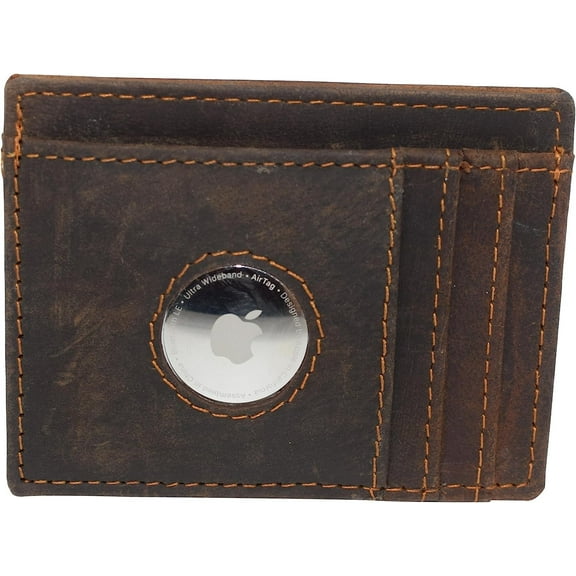 AirTag Holder Wallet RFID Vintage Leather Slim Minimalist Card Holder Compatible with AirTag Brown