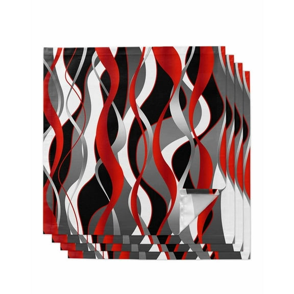 nqOlkjepod Red Stripe Cloth Napkins Set of 4 Reusable Dinner Napkins, Grey Moire Ombre Geometric Modern Abstract Cocktail Napkin Washable Table Napkins for Wedding/Holiday Party/Baby Shower 20"x20"