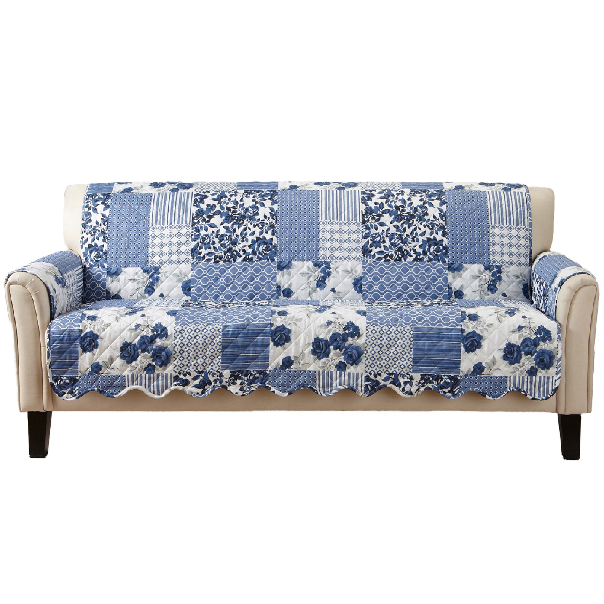 Great Bay Home Reversible Patchwork Sofa Furniture Protector, Navy
