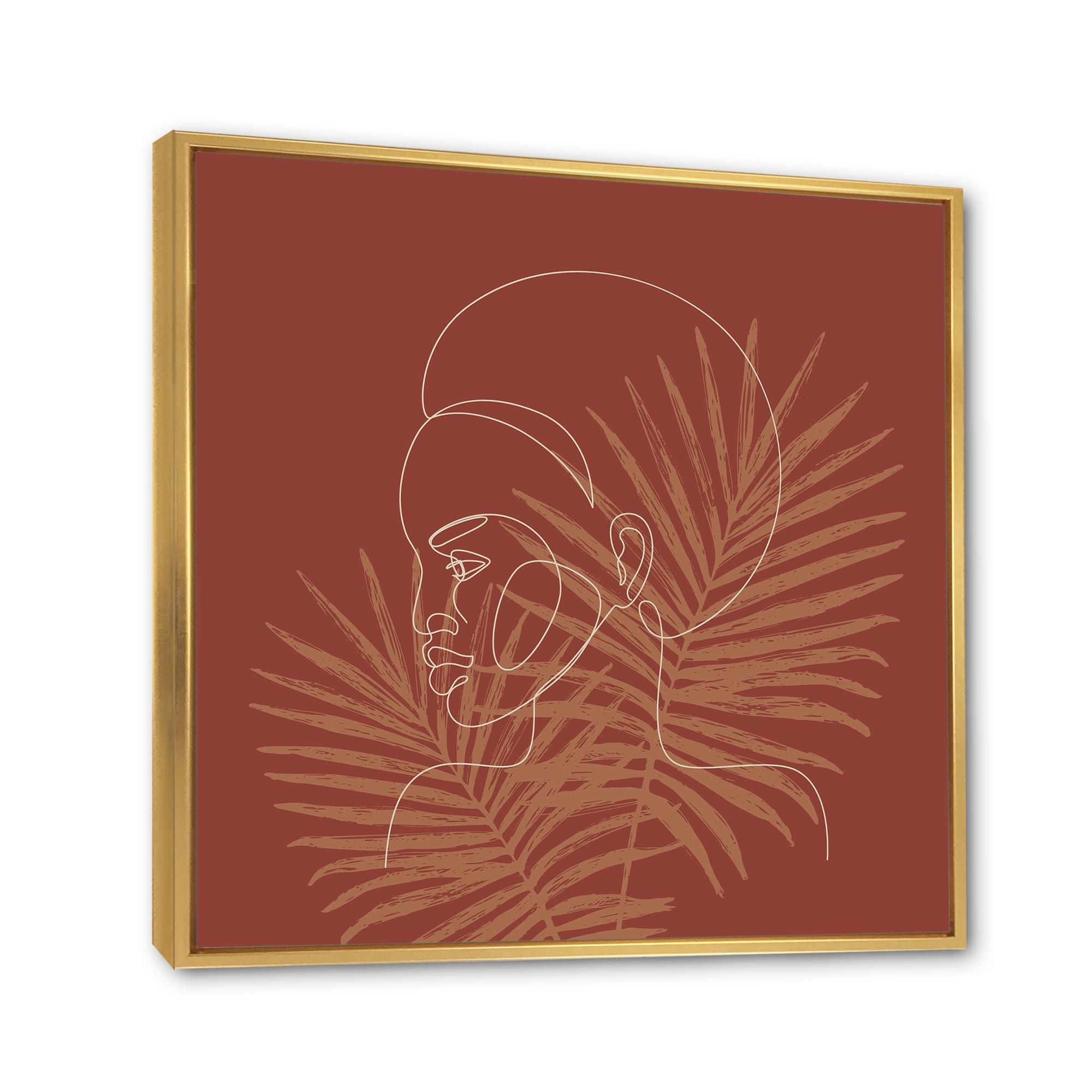 Designart 'Sillhouette of Afro American Woman on Palm Leaves' Modern Framed Canvas Wall Art Print