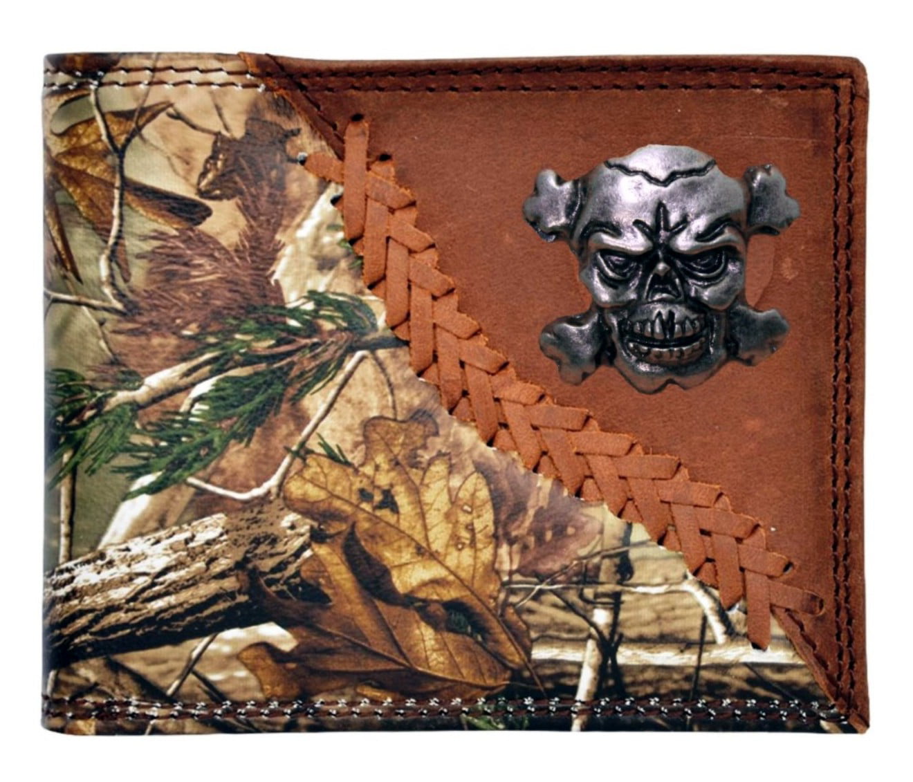 Custom Badger Skull and Crossbones Long Checkbook Realtree AP Camo Wallet 