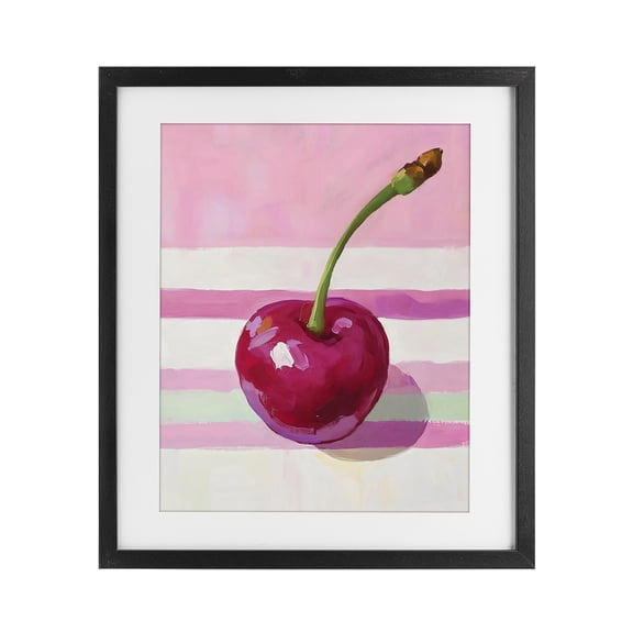 Stupell Industries Contemporary Cherry on Pink Stripes Black Framed Print Under Glass, 13 x 16, by The Prints Vibe