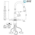 thumbnail image 6 of BWE Kitchen Faucet with Pull Out Sprayer 3 Spray Modes Brushed Nickel Single Handle Singe Lever High Arc Kitchen Sink Faucet with Deck Plate Commercial Bar Farmhouse Pull Down Sprayer, 6 of 6