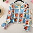 thumbnail image 2 of ZQUUVOU Women Crochet Floral Knit Pullover Cardigan Womens Long Sleeve V Neck Sweater Hollow Out Top Blue, 2 of 3