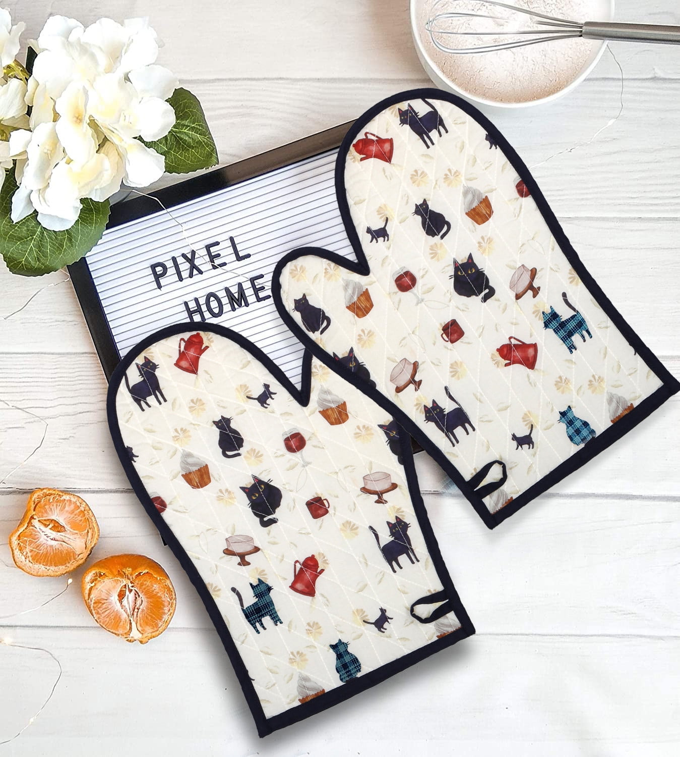 Sapphire Heat Resistant Oven Mitts Extra Long Kitchen Gloves For