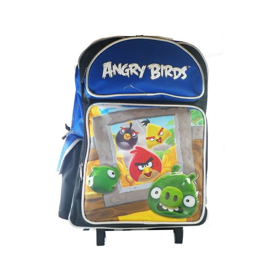 Large Rolling Backpack - Angry Birds - Red Black Bird School Bag New 052588