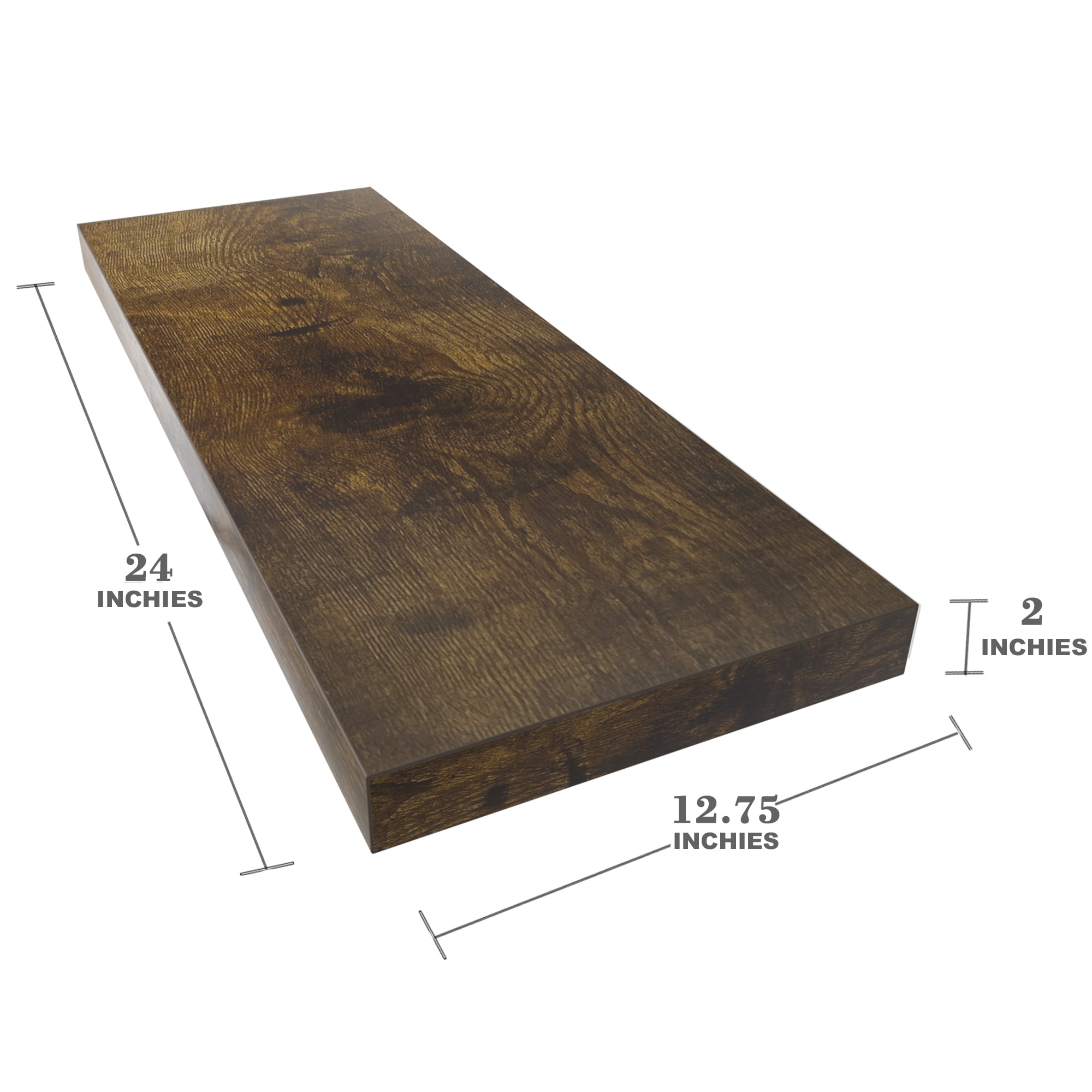 LANDMOK 12.7 Inch Deep Floating Shelf, 24 x12 Inch Large Wall Mounted Shelf for Kitchen, Bathroom, Living Room, Rustic Brown (1 Pack)