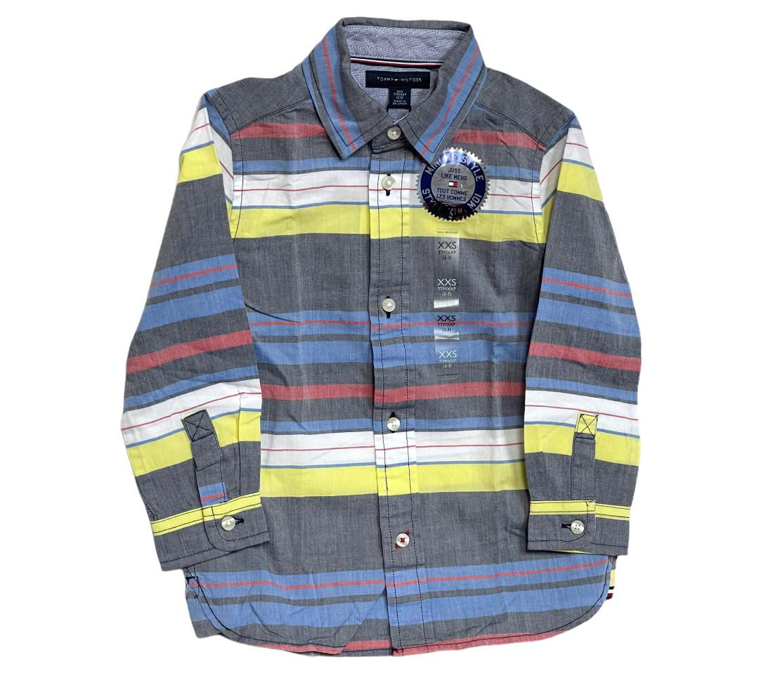 Tommy Hilfiger Kids Polo Shirt Long Sleeve Boys Gray, Yellow, Blue, Red and  White- 18M - Walmart.com