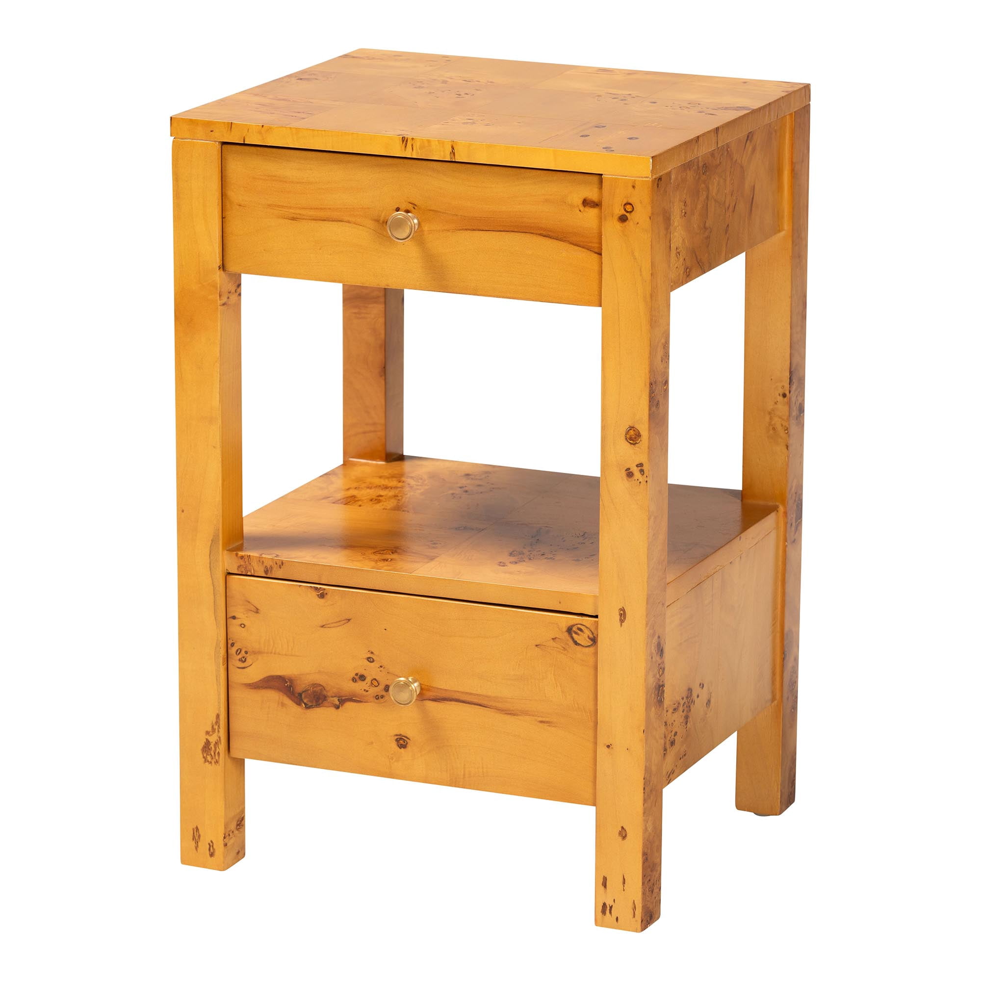 bali & pari Azmi Modern Nightstand, 2-Drawer, Light Mappa Burl