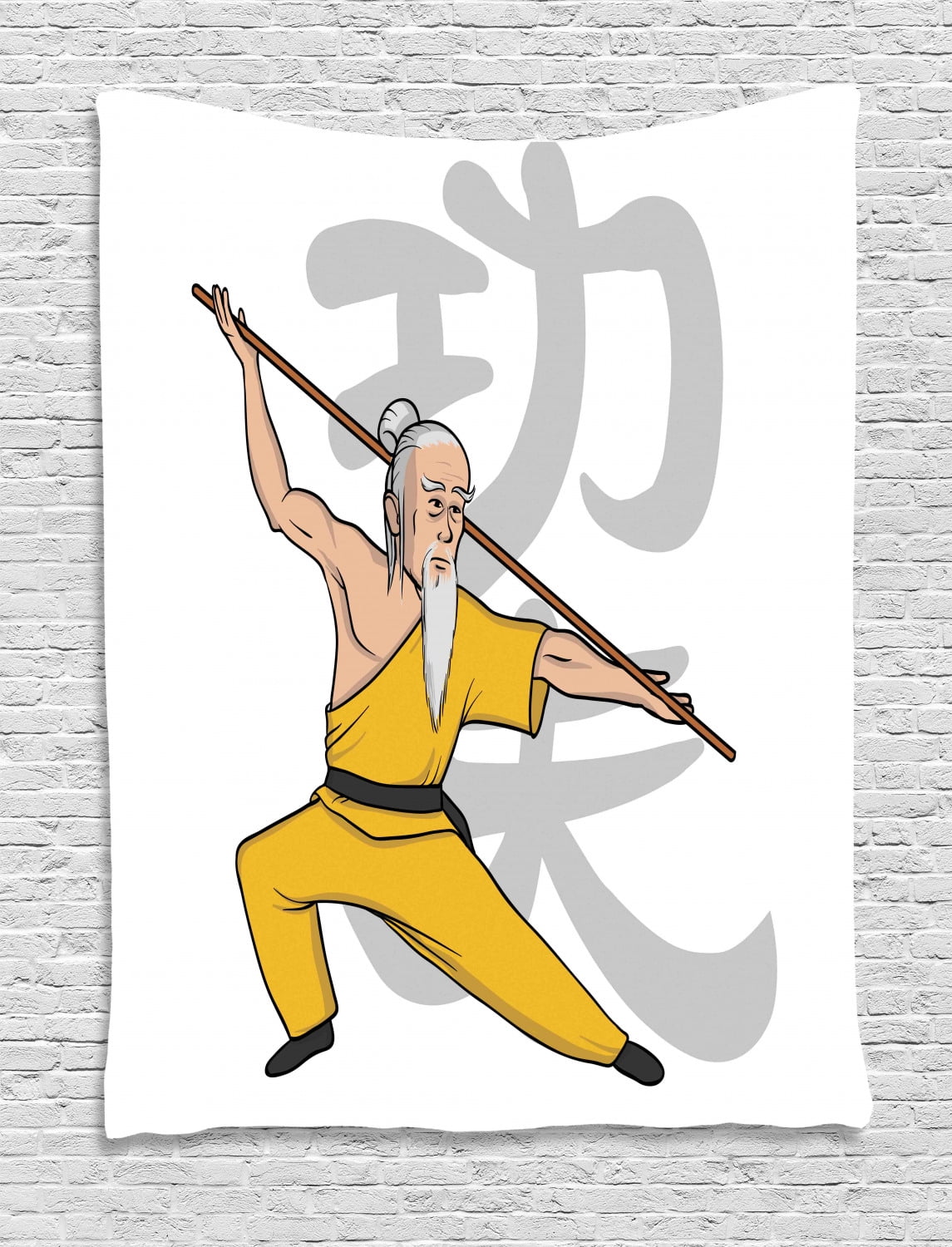 Kung Fu Tapestry, Ethnic Themed Image with Practicing Master Mentor ...