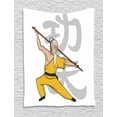 thumbnail image 1 of Kung Fu Tapestry, Ethnic Themed Image with Practicing Master Mentor Print, Wall Hanging for Bedroom Living Room Dorm Decor, 60W X 80L Inches, Earth Yellow Pale Grey Peach and White, by Ambesonne, 1 of 2
