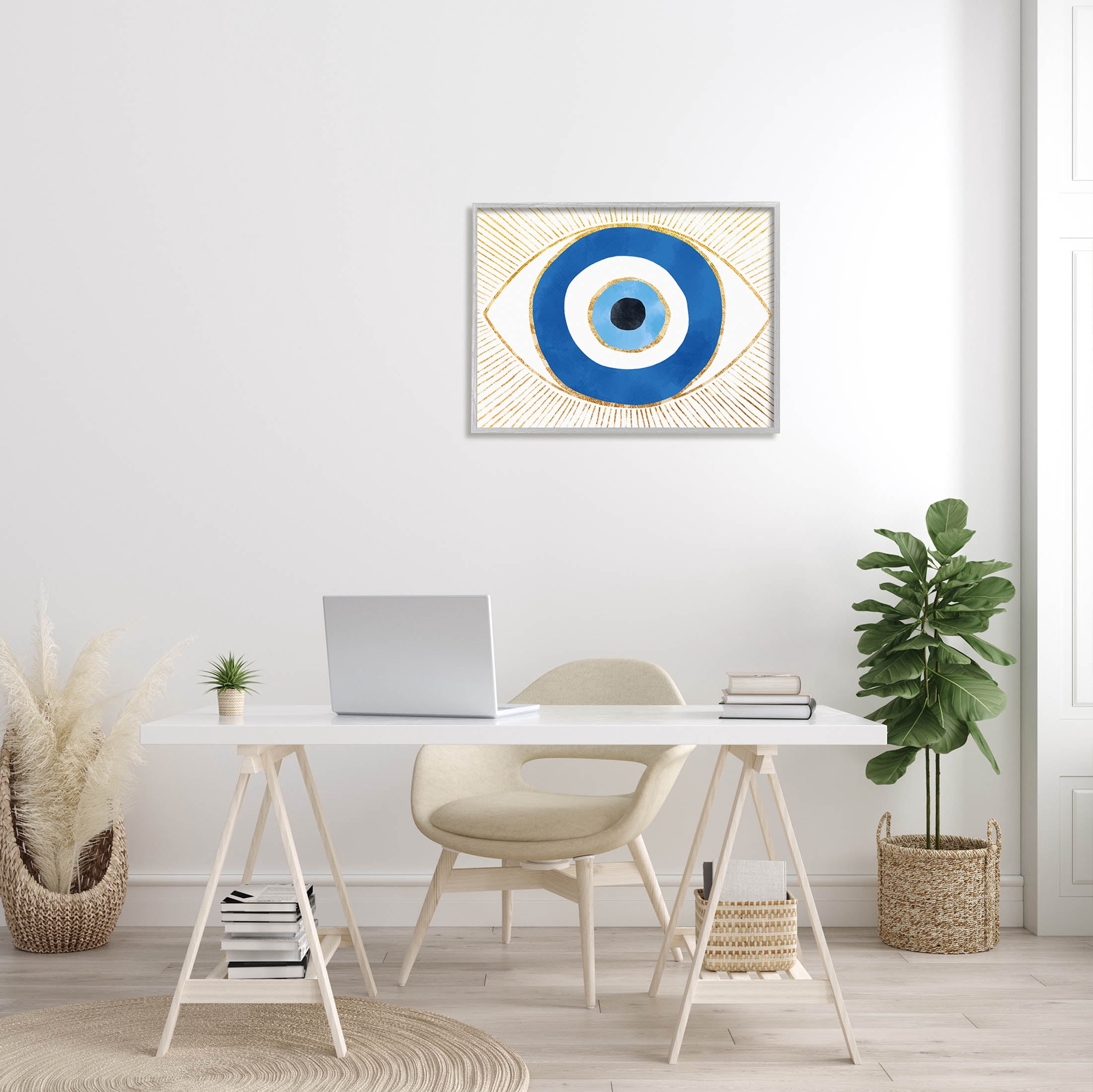 Stupell Industries Evil Eye Shape Striped Mati Symbol Graphic Art Gray Framed Art Print Wall Art, Design by Ziwei Li