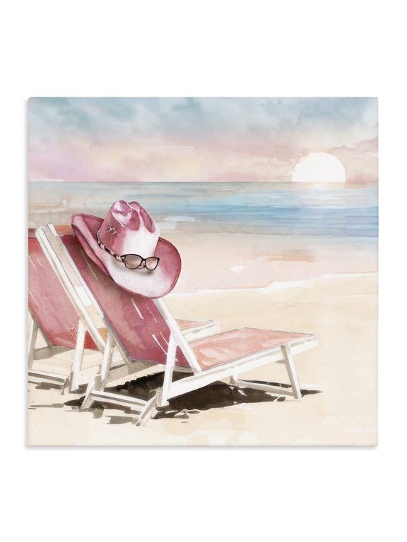 Industries Coastal Blush Pink Beach Chairs Canvas Art, 17 x 17, by Paul Mathenia