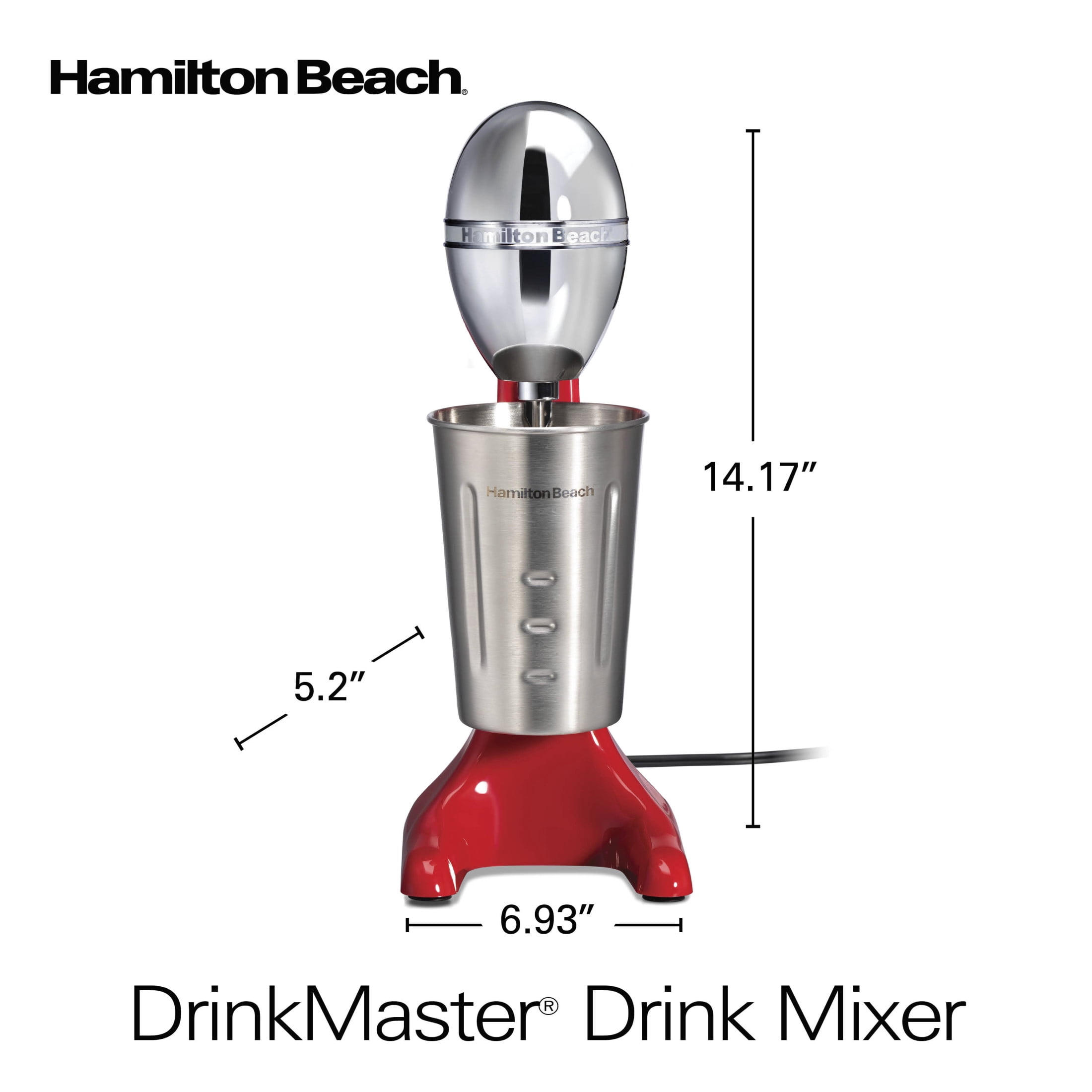 Hamilton Beach DrinkMaster Drink Mixer, Milkshake Maker & Milk Frother with Steel Cup, 28 oz, Red