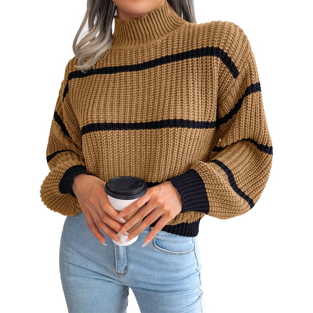 Striped Knitwear, Long Sleeve Easy To Match Acrylic Fibers Cropped Casual Striped Knitting Pullover For Women For Home Out ANGGREK Otros