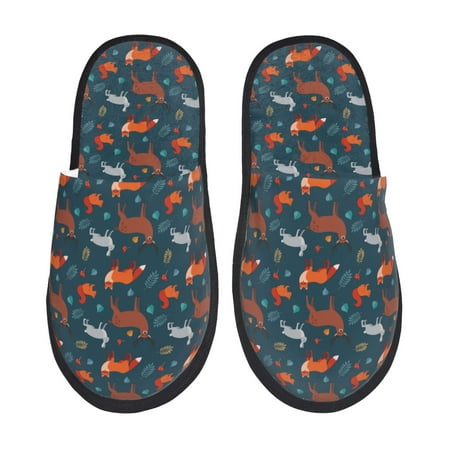 Balery Autumn Forest Animals Cute Slient Indoor Furry Fleece Comfort House Shoes Soft Non-Slip Home Shoes Cotton slippers House Slippers-- Large