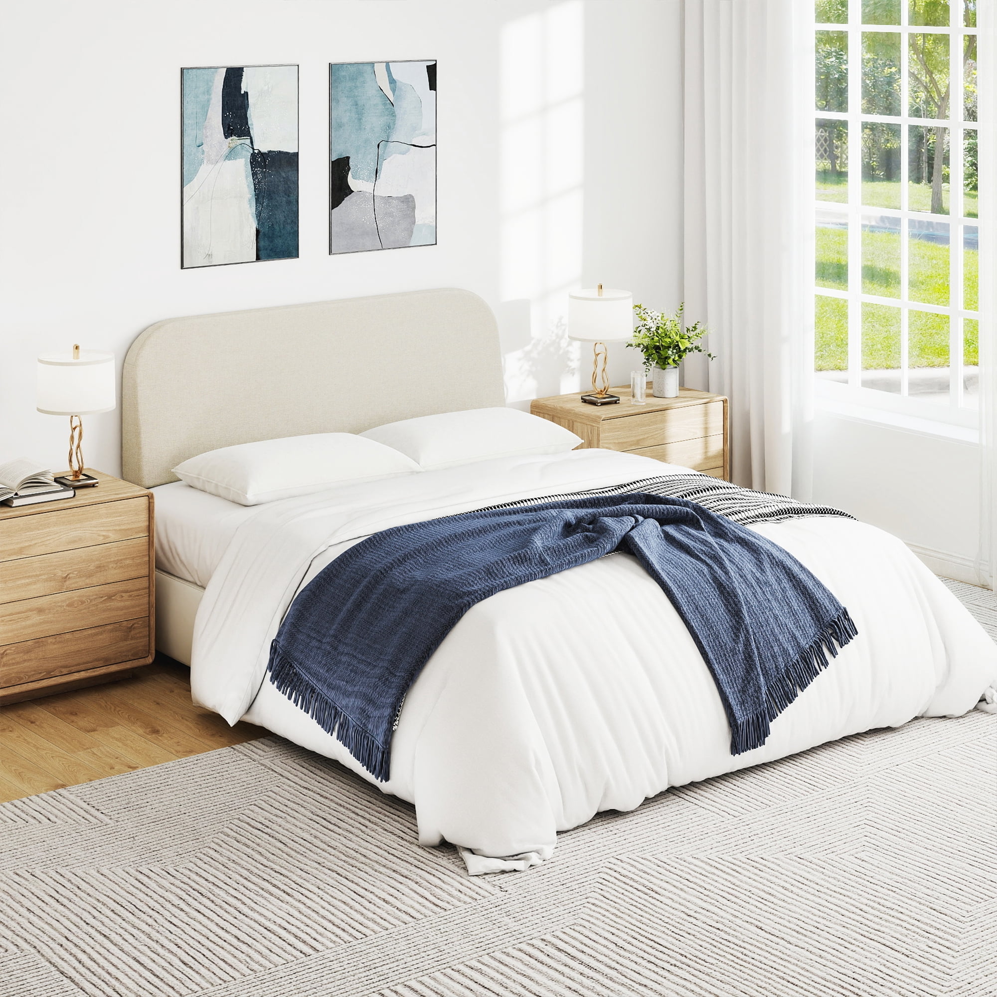 Furpopup Queen Size Headboard Only No-Assembly Upholstered Headboard, Queen Size Linen Fabric Modern Style Headboards Extra-Thick- Beige