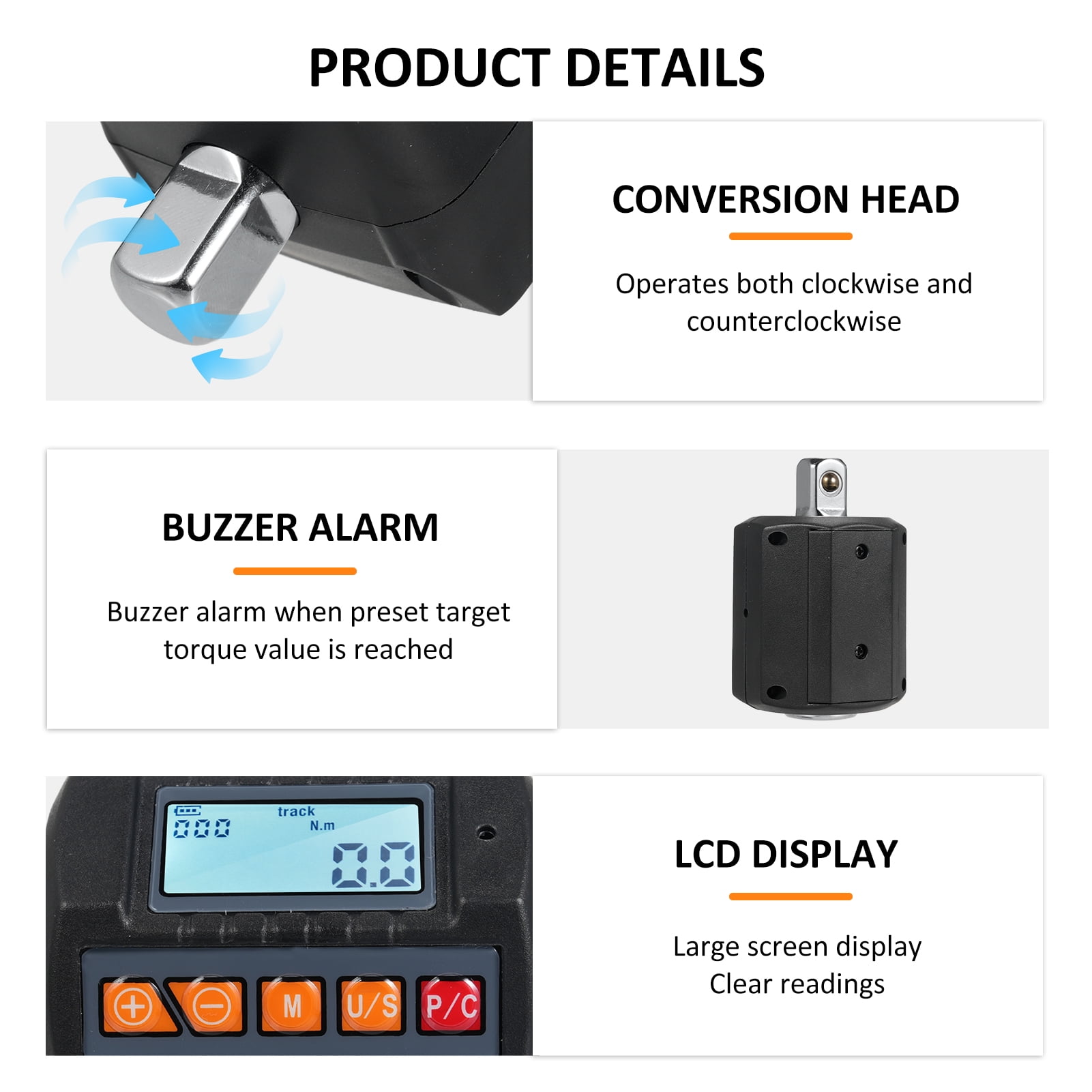 ENC 340 Digital Torque Meter Backlit Display, Sound Light Alarm Function