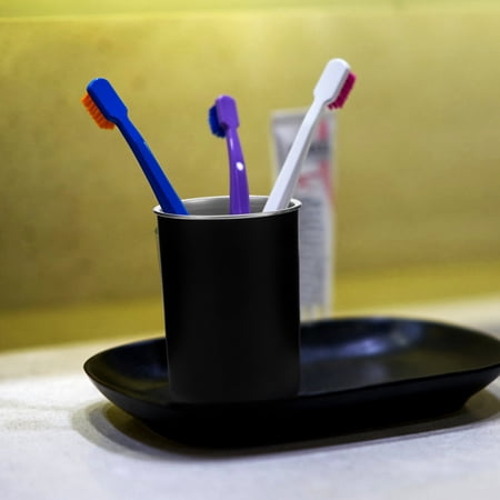 LIFKOME Black Travel Toothbrush Holder with Mouthwash Cup for Home Bathroom Use